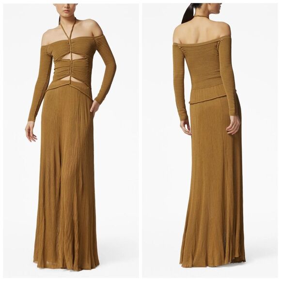 Altuzarra Ruched Off-the-shoulder Cutout Imia Maxi Dress Kalamata Medium $1795 - Picture 1 of 11